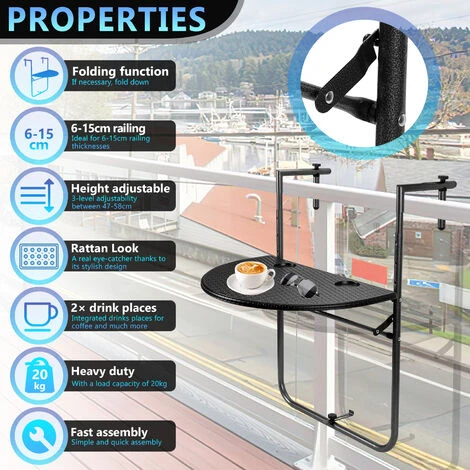 Hengda Mesa De Balcón Mesa Colgante 60x40cm Mesa Plegable Balcón Universal Mesa Colgante Plegable 4 Hengda Mesa De Balcón Mesa Colgante 60x40cm Mesa Plegable Balcón Universal Mesa Colgante Plegable - Imagen 4