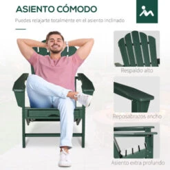Outsunny Silla Adirondack Con Reposapiés Silla De Jardín De HDPE Con Reposabrazos Y Respaldo Alto Para Terraza Balcón Carga 120 Kg 78x135x95 Cm -Mano Mano Ventas 82684152 5