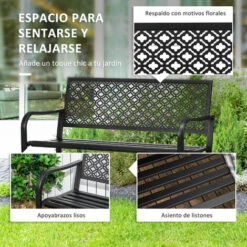 Outsunny Banco De Jardín De Acero Banco Exterior De 2 Plazas Con Respaldo Decorativo Estampado Para Terraza Balcón Patio Carga 240 Kg 127x63x83 Cm -Mano Mano Ventas 82684159 4
