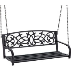 Outsunny Banco Columpio De 2 Plazas Banco Colgante De Acero Con Reposabrazos Carga Máx. 240 Kg Para Jardín Terraza Balcón Exterior 127x59,5x52cm Negro