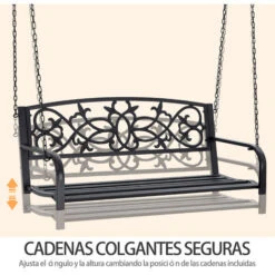 Outsunny Banco Columpio De 2 Plazas Banco Colgante De Acero Con Reposabrazos Carga Máx. 240 Kg Para Jardín Terraza Balcón Exterior 127x59,5x52cm Negro 9 Outsunny Banco Columpio De 2 Plazas Banco Colgante De Acero Con Reposabrazos Carga Máx. 240 Kg Para Jardín Terraza Balcón Exterior 127x59,5x52cm Negro -Mano Mano Ventas 82686240 5