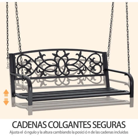 Outsunny Banco Columpio De 2 Plazas Banco Colgante De Acero Con Reposabrazos Carga Máx. 240 Kg Para Jardín Terraza Balcón Exterior 127x59,5x52cm Negro 5 Outsunny Banco Columpio De 2 Plazas Banco Colgante De Acero Con Reposabrazos Carga Máx. 240 Kg Para Jardín Terraza Balcón Exterior 127x59,5x52cm Negro - Imagen 5