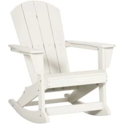 Outsunny Silla Mecedora De Jardín Mecedora Para Exterior De Estilo Adirondack De HDPE Para Balcón Terraza Patio Carga 120 Kg 73,5x93x91,5 Cm Blanco