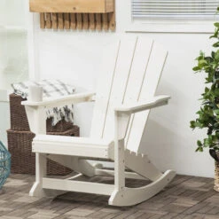 Outsunny Silla Mecedora De Jardín Mecedora Para Exterior De Estilo Adirondack De HDPE Para Balcón Terraza Patio Carga 120 Kg 73,5x93x91,5 Cm Blanco -Mano Mano Ventas 82686258 3