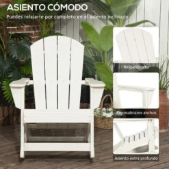 Outsunny Silla Mecedora De Jardín Mecedora Para Exterior De Estilo Adirondack De HDPE Para Balcón Terraza Patio Carga 120 Kg 73,5x93x91,5 Cm Blanco -Mano Mano Ventas 82686258 5