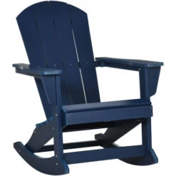 Outsunny Silla Mecedora De Jardín Mecedora Para Exterior De Estilo Adirondack De HDPE Para Balcón Terraza Patio Carga 120 Kg 73,5x93x91,5 Cm Azul