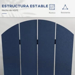 Outsunny Silla Mecedora De Jardín Mecedora Para Exterior De Estilo Adirondack De HDPE Para Balcón Terraza Patio Carga 120 Kg 73,5x93x91,5 Cm Azul -Mano Mano Ventas 82686262 4