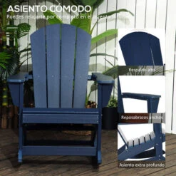 Outsunny Silla Mecedora De Jardín Mecedora Para Exterior De Estilo Adirondack De HDPE Para Balcón Terraza Patio Carga 120 Kg 73,5x93x91,5 Cm Azul -Mano Mano Ventas 82686262 5