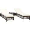 Outsunny Conjunto De 2 Tumbonas De Jardín Tumbonas De Mimbre Tejido Mesa De Tapa Vidrio Respaldo Reclinable De 5 Posiciones Cojines Suaves 196x54x32cm