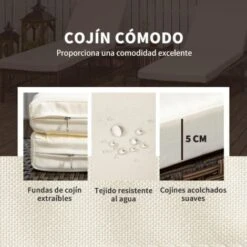 Outsunny Conjunto De 2 Tumbonas De Jardín Tumbonas De Mimbre Tejido Mesa De Tapa Vidrio Respaldo Reclinable De 5 Posiciones Cojines Suaves 196x54x32cm -Mano Mano Ventas 82895234 4