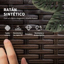 Outsunny Conjunto De 2 Tumbonas De Jardín Tumbonas De Mimbre Tejido Mesa De Tapa Vidrio Respaldo Reclinable De 5 Posiciones Cojines Suaves 196x54x32cm -Mano Mano Ventas 82895234 5