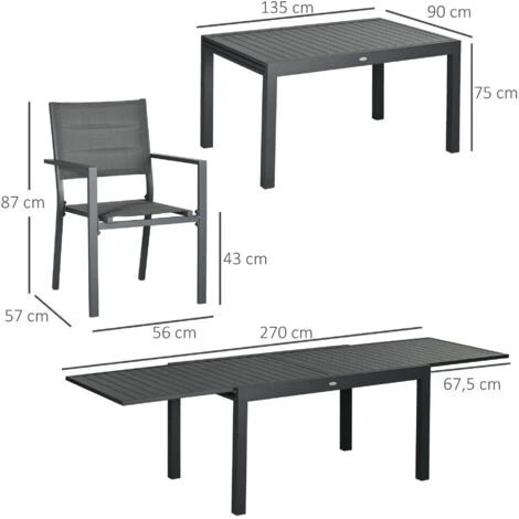 Outsunny Conjunto Muebles De Jardín 9 Piezas Juego De Muebles Para Terraza Con Mesa Extensible Y 8 Sillas Apilables Marco De Aluminio 135-270x89x74 Cm 2 Outsunny Conjunto Muebles De Jardín 9 Piezas Juego De Muebles Para Terraza Con Mesa Extensible Y 8 Sillas Apilables Marco De Aluminio 135-270x89x74 Cm - Imagen 2