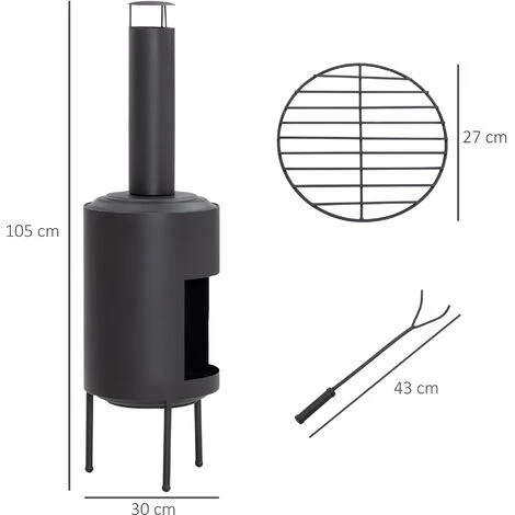 Outsunny Chimenea De Jardín Estufa De Terraza De Metal Chimenea De Patio Con Cámara De Fuego Atizador Para Camping Al Aire Libre 30x30x105 Cm 2 Outsunny Chimenea De Jardín Estufa De Terraza De Metal Chimenea De Patio Con Cámara De Fuego Atizador Para Camping Al Aire Libre 30x30x105 Cm - Imagen 2