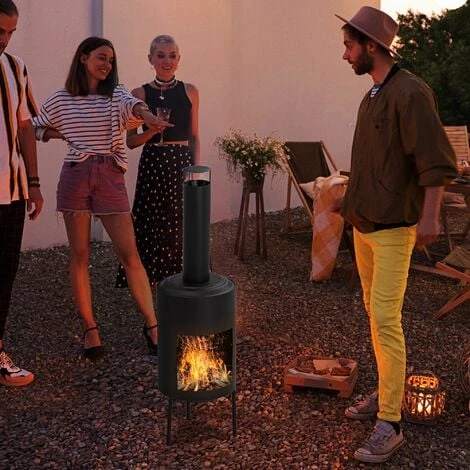 Outsunny Chimenea De Jardín Estufa De Terraza De Metal Chimenea De Patio Con Cámara De Fuego Atizador Para Camping Al Aire Libre 30x30x105 Cm 3 Outsunny Chimenea De Jardín Estufa De Terraza De Metal Chimenea De Patio Con Cámara De Fuego Atizador Para Camping Al Aire Libre 30x30x105 Cm - Imagen 3