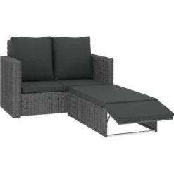 Set De Muebles De Jardín 2 Pzas Y Cojines Ratán Sintético Gris VidaXL