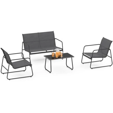 Conjunto De Muebles De Jardín MALAGA - 4 Plazas Con Sofá, Sillones Y Mesa Gris Antracita 2 Conjunto De Muebles De Jardín MALAGA - 4 Plazas Con Sofá, Sillones Y Mesa Gris Antracita - Imagen 2