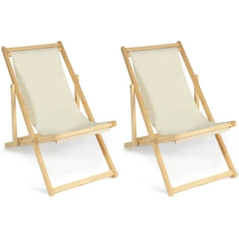 Juego De 2 Sillas De Madera, Tumbonas Plegable De Playa Con Lona Crudo 2 Juego De 2 Sillas De Madera, Tumbonas Plegable De Playa Con Lona Crudo - Imagen 2