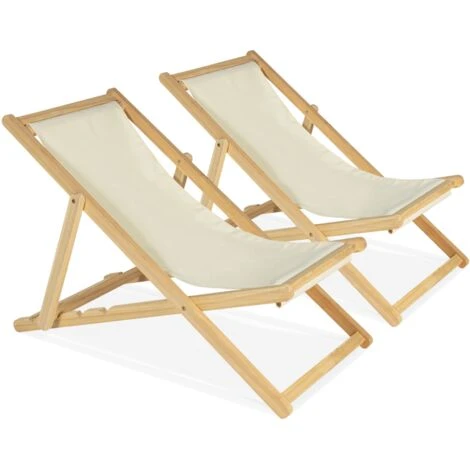 Juego De 2 Sillas De Madera, Tumbonas Plegable De Playa Con Lona Crudo 5 Juego De 2 Sillas De Madera, Tumbonas Plegable De Playa Con Lona Crudo - Imagen 5
