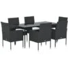 Set De Comedor De Jardín 7 Pzas Y Cojines Ratán Sintético Negro VidaXL