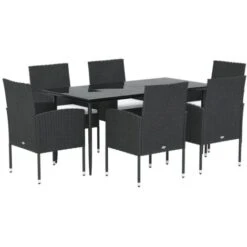 Set De Comedor De Jardín 7 Pzas Y Cojines Ratán Sintético Negro VidaXL