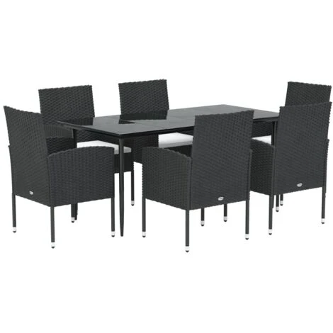 Set De Comedor De Jardín 7 Pzas Y Cojines Ratán Sintético Negro VidaXL 1 Set De Comedor De Jardín 7 Pzas Y Cojines Ratán Sintético Negro VidaXL