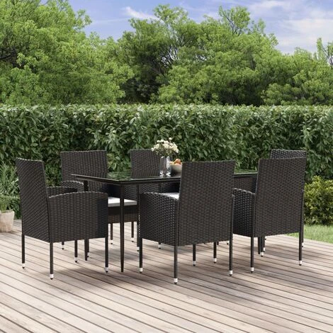 Set De Comedor De Jardín 7 Pzas Y Cojines Ratán Sintético Negro VidaXL 2 Set De Comedor De Jardín 7 Pzas Y Cojines Ratán Sintético Negro VidaXL - Imagen 2