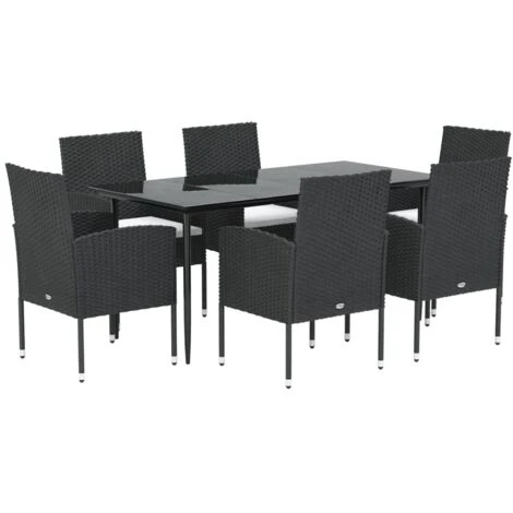 Set De Comedor De Jardín 7 Pzas Y Cojines Ratán Sintético Negro VidaXL 4 Set De Comedor De Jardín 7 Pzas Y Cojines Ratán Sintético Negro VidaXL - Imagen 4