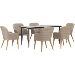 Juego De Comedor Para Jardín 7 Piezas Con Cojines Marrón VidaXL