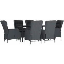 Set De Comedor Para Jardín 7 Piezas Ratán Sintético Gris Oscuro VidaXL