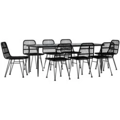 Juego De Comedor De Jardín 9 Piezas Ratán Sintético Negro VidaXL