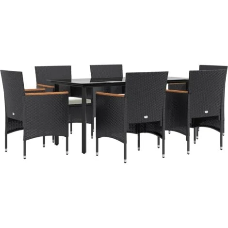 Juego De Comedor De Jardín 7 Piezas Con Cojines Negro VidaXL 1 Juego De Comedor De Jardín 7 Piezas Con Cojines Negro VidaXL