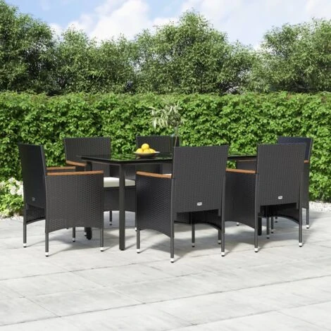 Juego De Comedor De Jardín 7 Piezas Con Cojines Negro VidaXL 2 Juego De Comedor De Jardín 7 Piezas Con Cojines Negro VidaXL - Imagen 2