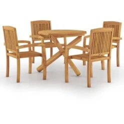 Juego De Comedor Para Jardín 5 Piezas Madera Maciza De Teca VidaXL