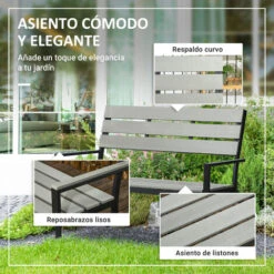 Outsunny Banco De Jardín De 2 Plazas De Plástico Banco Para Exterior Con Respaldo Reposabrazos Y Marco De Acero Para Terraza Carga 240 Kg 122x65x92 Cm -Mano Mano Ventas 86953013 4