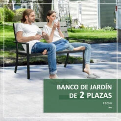Outsunny Banco De Jardín De 2 Plazas De Plástico Banco Para Exterior Con Respaldo Reposabrazos Y Marco De Acero Para Terraza Carga 240 Kg 122x65x92 Cm -Mano Mano Ventas 86953013 5