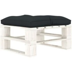 Hommoo Otomana De Palés Para Jardín Madera Con Cojín Gris Antracita