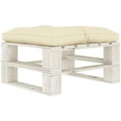 Hommoo Otomana De Palés Para Jardín Madera Con Cojín Color Crema