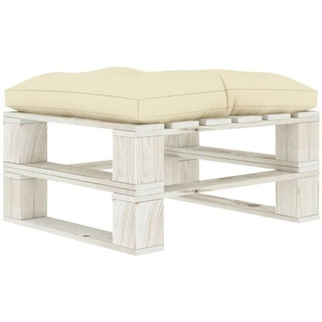 Hommoo Otomana De Palés Para Jardín Madera Con Cojín Color Crema 1 Hommoo Otomana De Palés Para Jardín Madera Con Cojín Color Crema