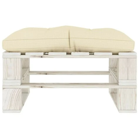 Hommoo Otomana De Palés Para Jardín Madera Con Cojín Color Crema 2 Hommoo Otomana De Palés Para Jardín Madera Con Cojín Color Crema - Imagen 2