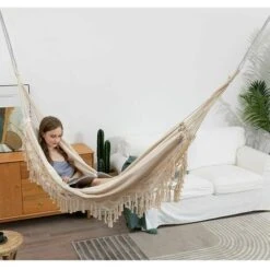 Hamaca De Jardín Con Borlas Elegantes Hamaca De Macramé Para 2 Personas Con Bolsa De Transporte Para Patio, Patio, Exterior E Interior Carga 450 Lb -Mano Mano Ventas 87669248 4