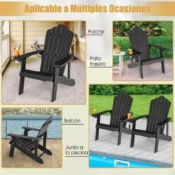 COSTWAY Silla Adirondack Con Portavasos, Sillas Para Hogueras, Resistente A La Intemperie, Grano De Madera Realista, Facíl De Montaje, Silla De Exterior Para Patio, Jardín, Terraza (Negro) -Mano Mano Ventas 87824363 5