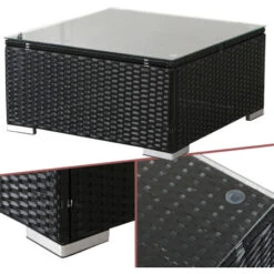 AREBOS Mesita De Poliratán Y Tablero Vidrio Mesa Auxiliar Exterior Para Jardín