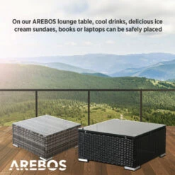 AREBOS Mesita De Poliratán Y Tablero Vidrio Mesa Auxiliar Exterior Para Jardín -Mano Mano Ventas 89226092 5