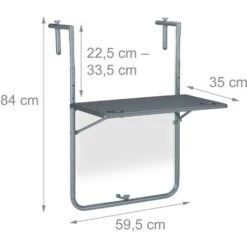 Relaxdays Mesa Plegable Balcón, 3 Alturas, 59,5x60 Cm, Mesita Colgante Con 2 Posavasos, Mueble Exterior Barandilla, Gris -Mano Mano Ventas 89382796 4