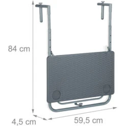 Relaxdays Mesa Plegable Balcón, 3 Alturas, 59,5x60 Cm, Mesita Colgante Con 2 Posavasos, Mueble Exterior Barandilla, Gris -Mano Mano Ventas 89382796 5