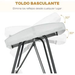 Outsunny Columpio De Jardín De 3 Plazas Banco Balancín Convertible En Cama Con Toldo Reclinable 2 Cojines 2 Bolsillos De Almacenamiento 236x138x185 Cm -Mano Mano Ventas 89582011 5