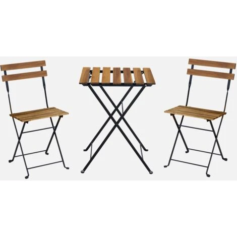 Mesa De Jardín Bistro De Madera Y Metal, 55 X 54 Cm, Sillas Plegables 1 Mesa De Jardín Bistro De Madera Y Metal, 55 X 54 Cm, Sillas Plegables