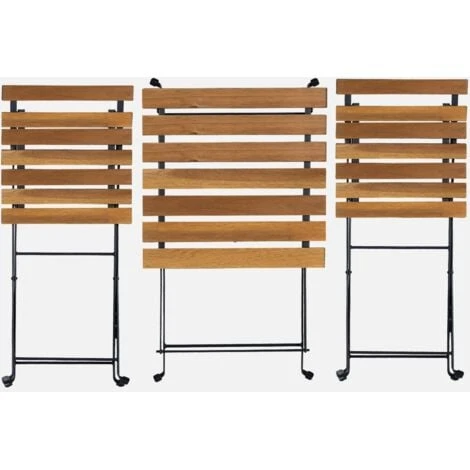 Mesa De Jardín Bistro De Madera Y Metal, 55 X 54 Cm, Sillas Plegables 2 Mesa De Jardín Bistro De Madera Y Metal, 55 X 54 Cm, Sillas Plegables - Imagen 2