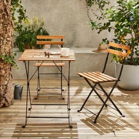 Mesa De Jardín Bistro De Madera Y Metal, 55 X 54 Cm, Sillas Plegables 5 Mesa De Jardín Bistro De Madera Y Metal, 55 X 54 Cm, Sillas Plegables - Imagen 5