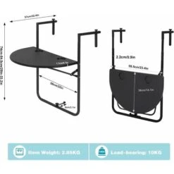 WOLTU Mesa Colgante De Terraza Mesa Plegable Para Balcon Con 3 Alturas Ajustables Mesa Redondeada Exterior Para Terraza Jardin Y Patio Mesita Auxiliar De Madera Y Metal Negro CPT8143sz -Mano Mano Ventas 89719550 3